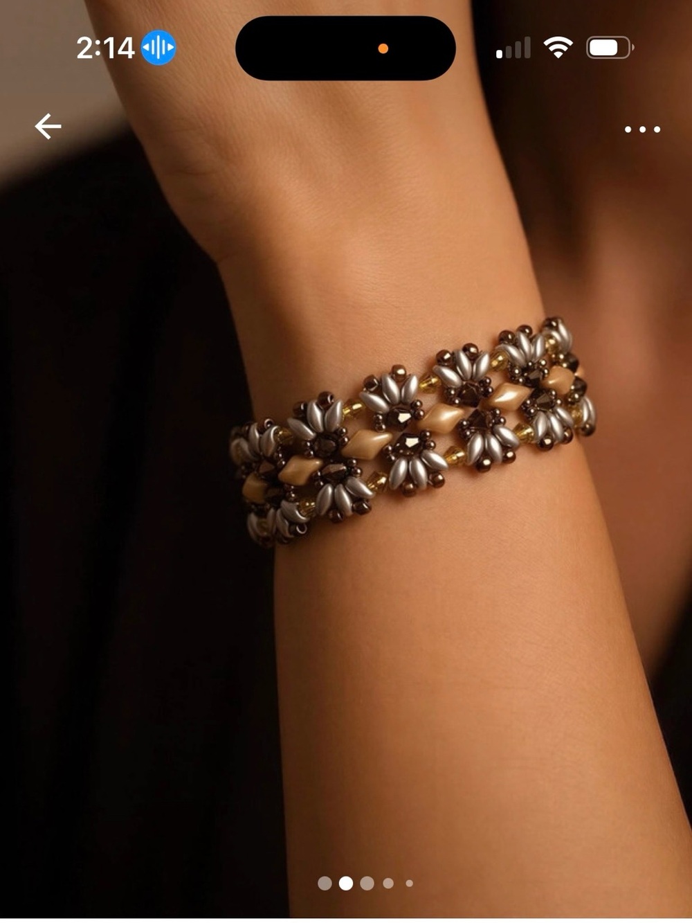 Two-Tone Floral Beaded Bracelet — Gold & Silver Tones